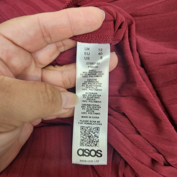 ASOS Maroon Pleated Lace Empire Waist Maxi Dress Women's Size 8 Wedding Bridal - Picture 8 of 13